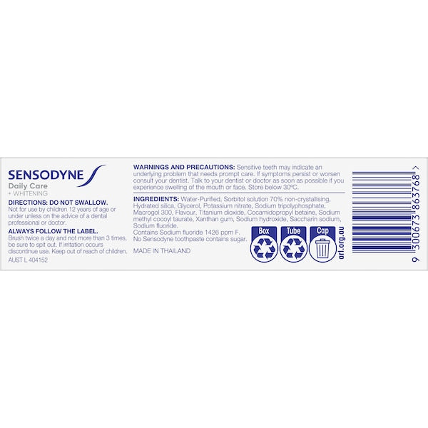 3 x Sensodyne Daily Care & Whitening Toothpaste For Sensitive Teeth 50g