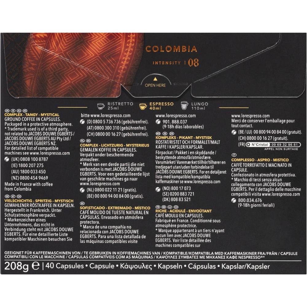 L'or Espresso Colombia Andes Intensity 08 Coffee Capsules 40 Pack