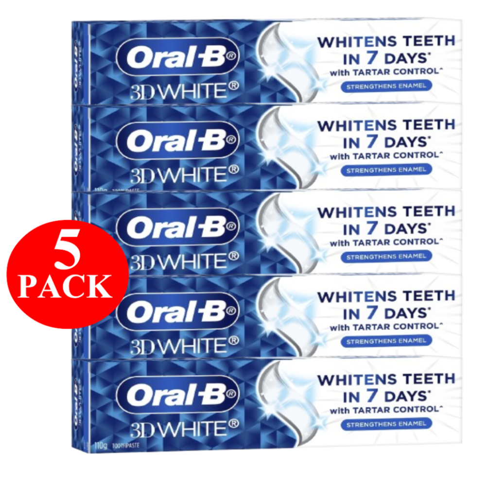 5 x Oral-B 3D White Strengthens Enamel Whitening Toothpaste 110g