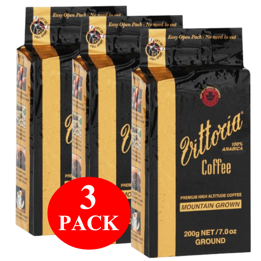 3 x Vittoria Mountain Grown Ground Coffee 200g