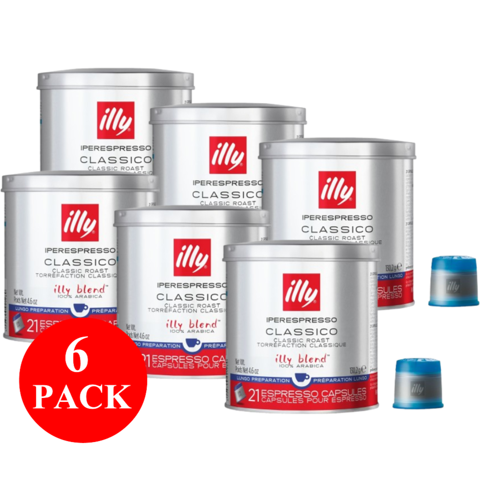 6 x illy Classico Lungo Espresso Capsules 21pcs 140g