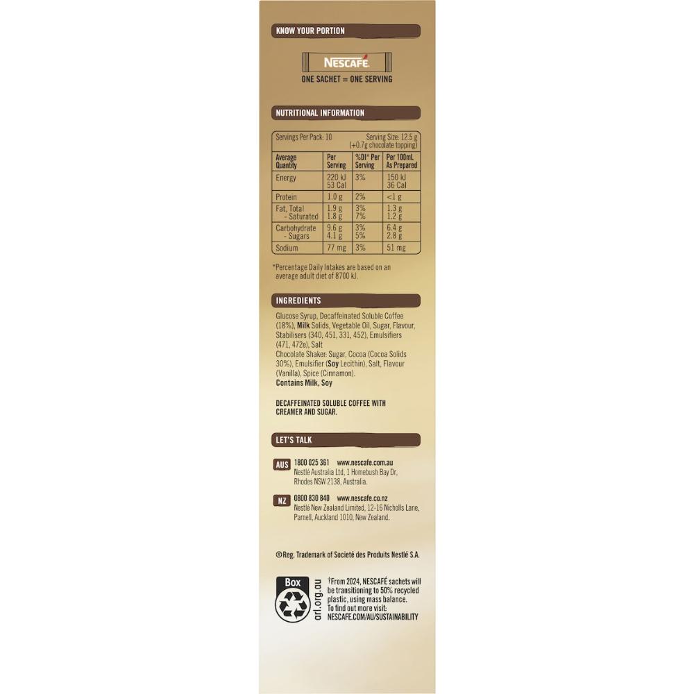 Nescafe Cappuccino Decaf Coffee Sachets 100 Pack