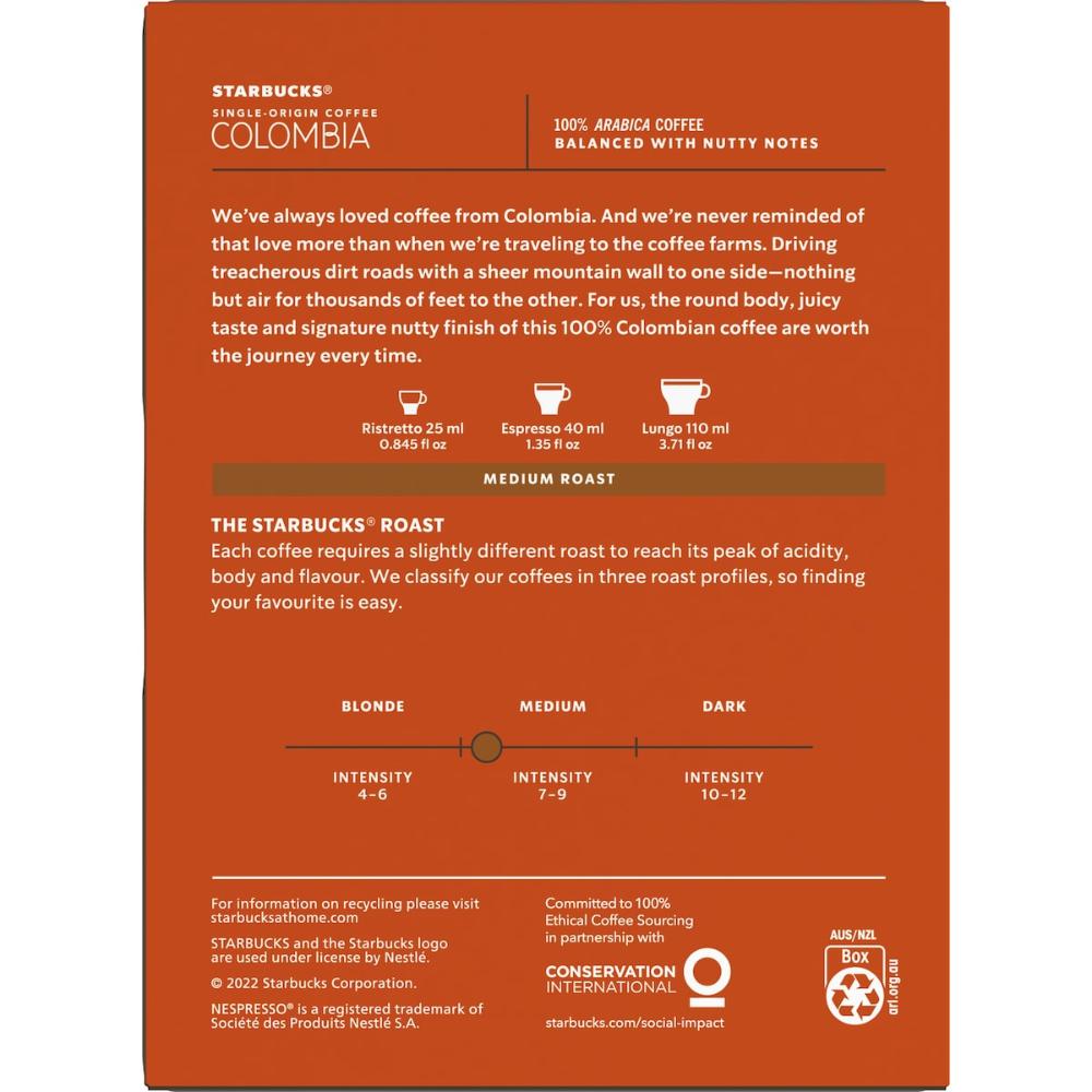 Starbucks By Nespresso Single Origin Colombia Coffee Pods Capsules 72 Pack