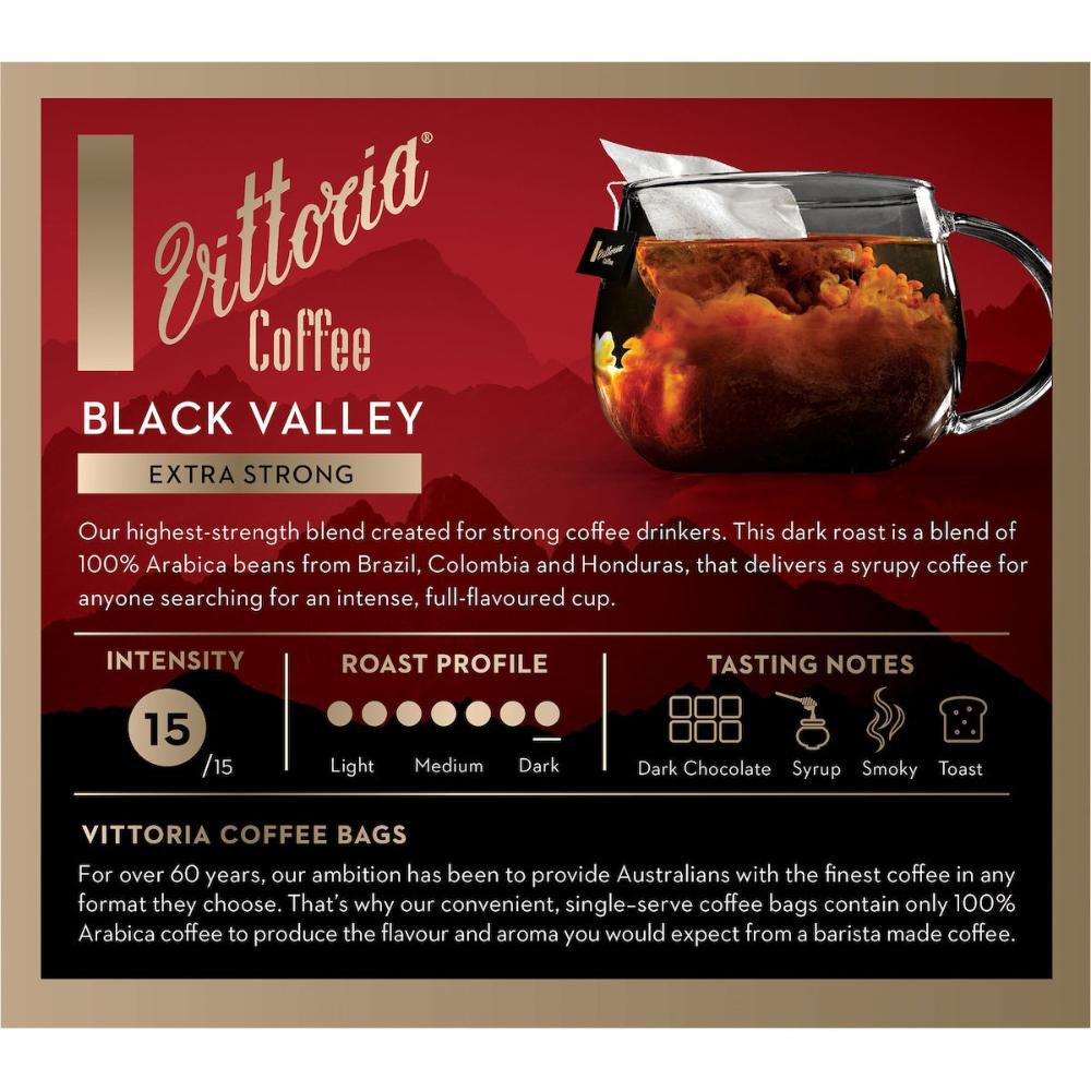 Vittoria Black Valley Coffee Bags Extra Strong 60 Pack