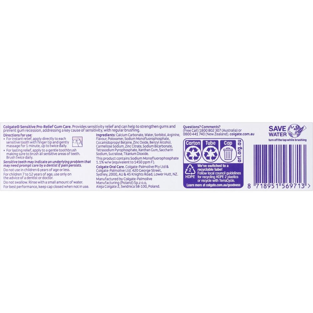 5 x Colgate Sensitive Toothpaste Pro-relief Gum Care 110g