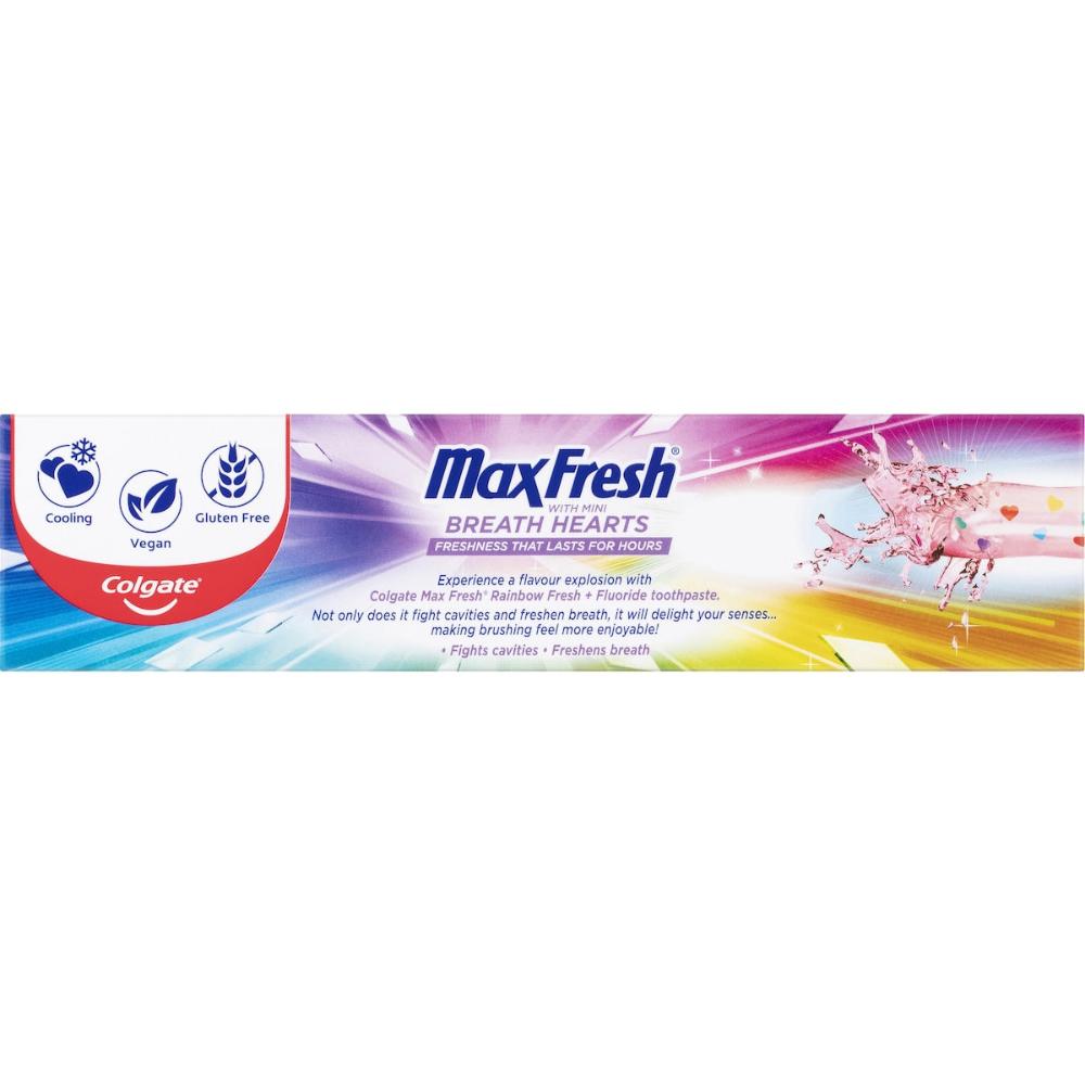 5 x Colgate Max Fresh Toothpaste With Mini Breath Hearts Rainbow Fresh 100g