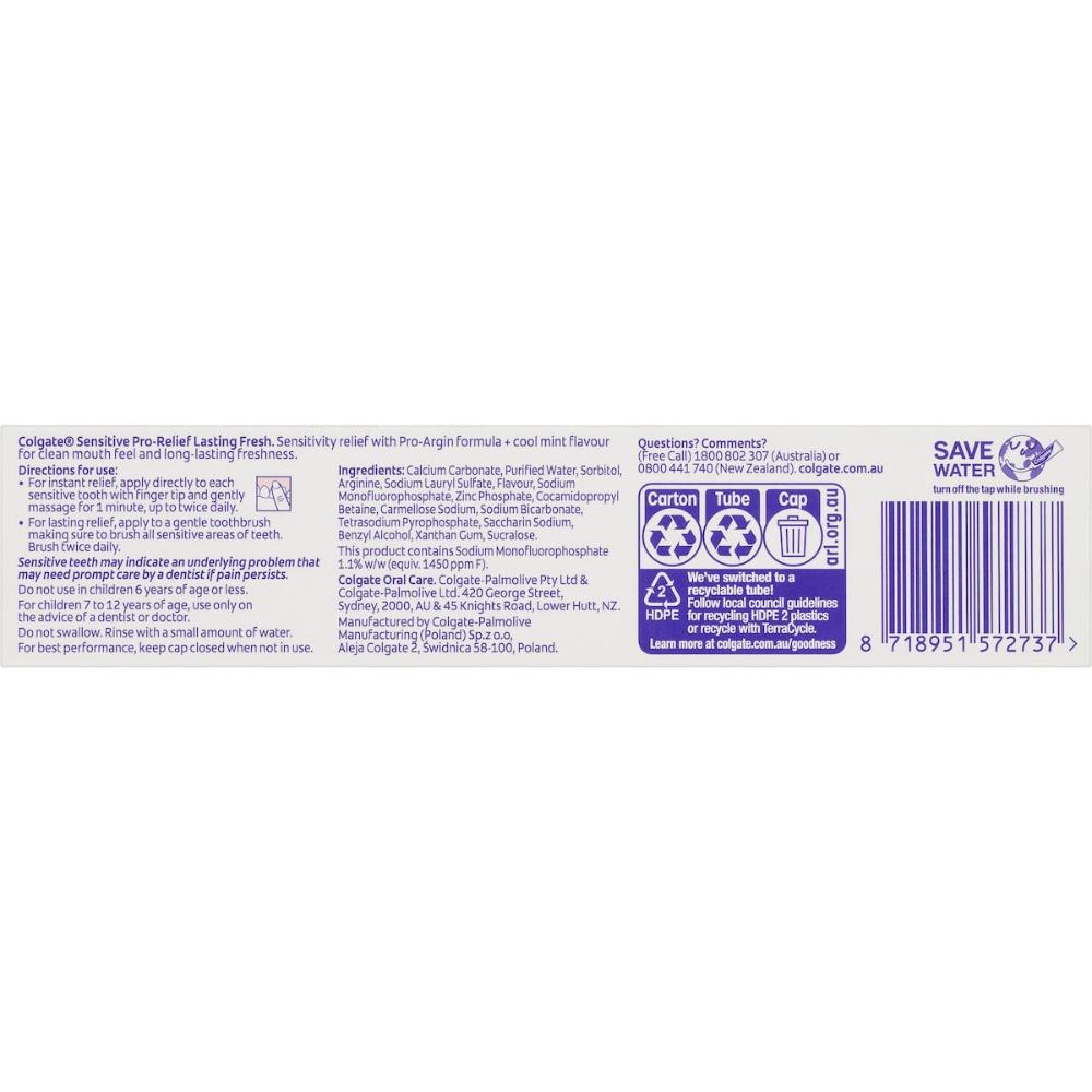 5 x Colgate Sensitive Toothpaste Pro-relief Lasting Fresh 110g