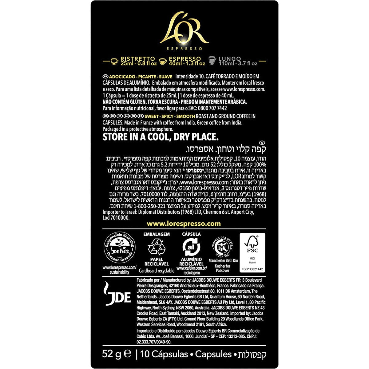 L'or Espresso Ristretto Coffee Capsule 50 Pack