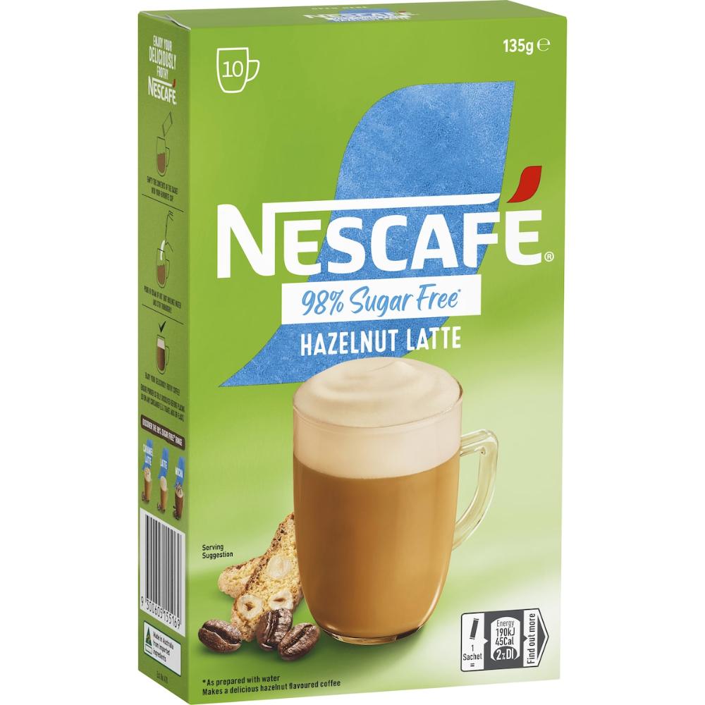 Nescafe 98% Sugar Free Hazelnut Latte Coffee Sachets 100 Pack