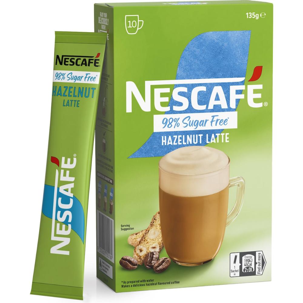 Nescafe 98% Sugar Free Hazelnut Latte Coffee Sachets 100 Pack