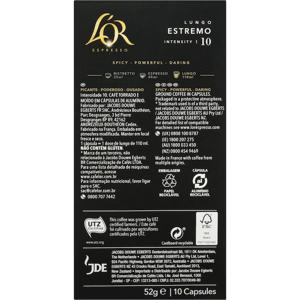 L'or Espresso Lungo Estremo Intensity 10 Coffee Capsules 100 Pack