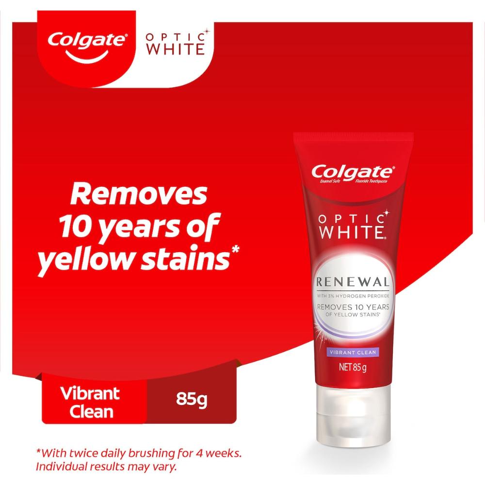 3 x Colgate Teeth Whitening Toothpaste Optic White Renewal Vibrant 85g