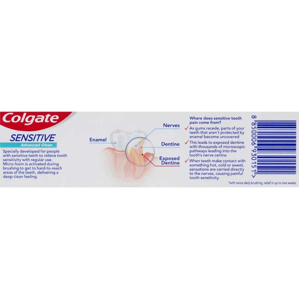 5 x Colgate Sensitive Toothpaste Advanced Clean Fluoride 110g