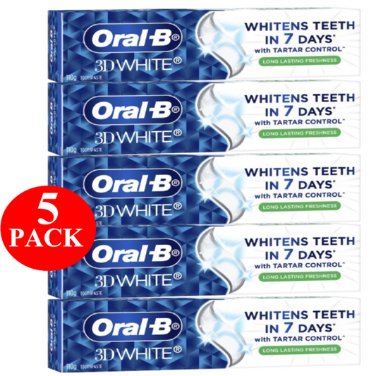 5 x Oral-B 3D White Long Last Fresh Toothpaste 110g