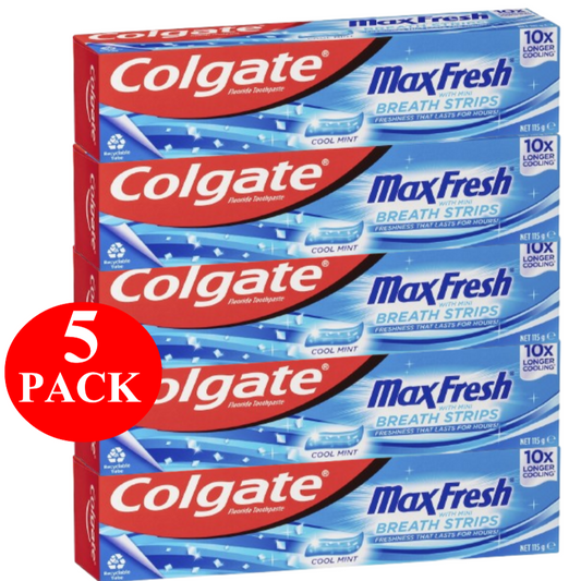5 x Colgate Max Fresh Toothpaste With Mini Breath Strips Cool Mint 115g