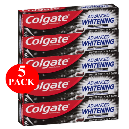 5 x Colgate Whitening Toothpaste Advanced Whitening Charcoal 180g