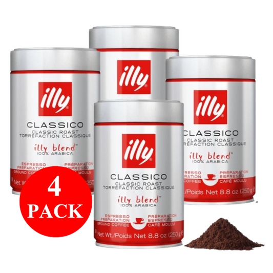 4 x illy Classico Espresso Ground Coffee 250g