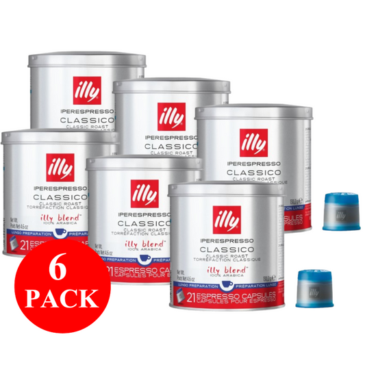 6 x illy Classico Lungo Espresso Capsules 21pcs 140g