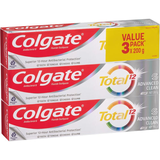 Colgate Antibacterial Toothpaste Total Advanced Clean Value 200g X 3 Pack