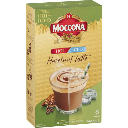 Moccona Hot/iced Hazelnut Latte Sachets 8 Pack